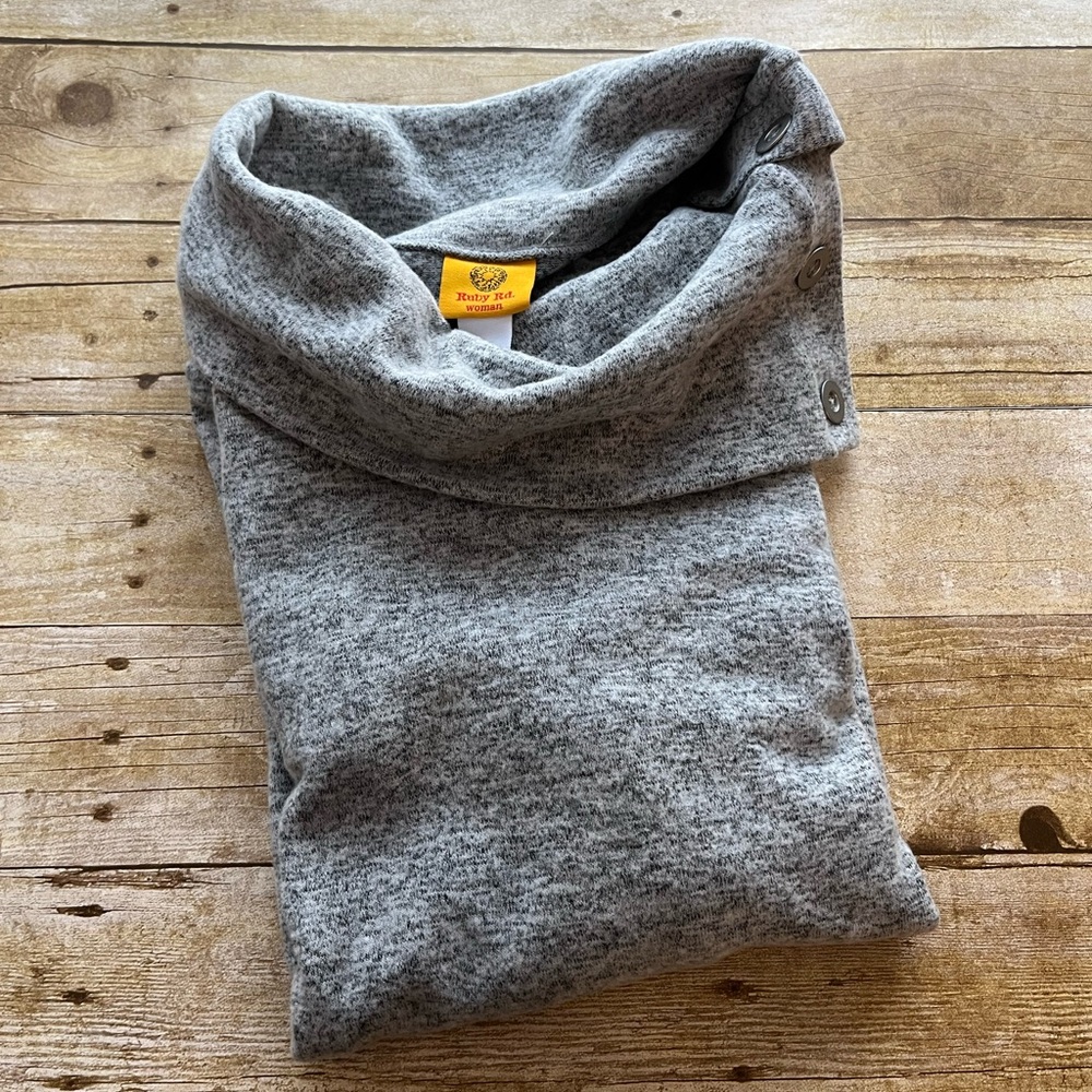 Ruby Rd. Women’s Gray Soft Cowl Button Neck Marle… - image 7